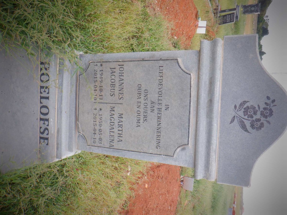 ROELOFSE Johannes Jacobus 1949-2015 &amp; Martha Magdalena 1950-2015