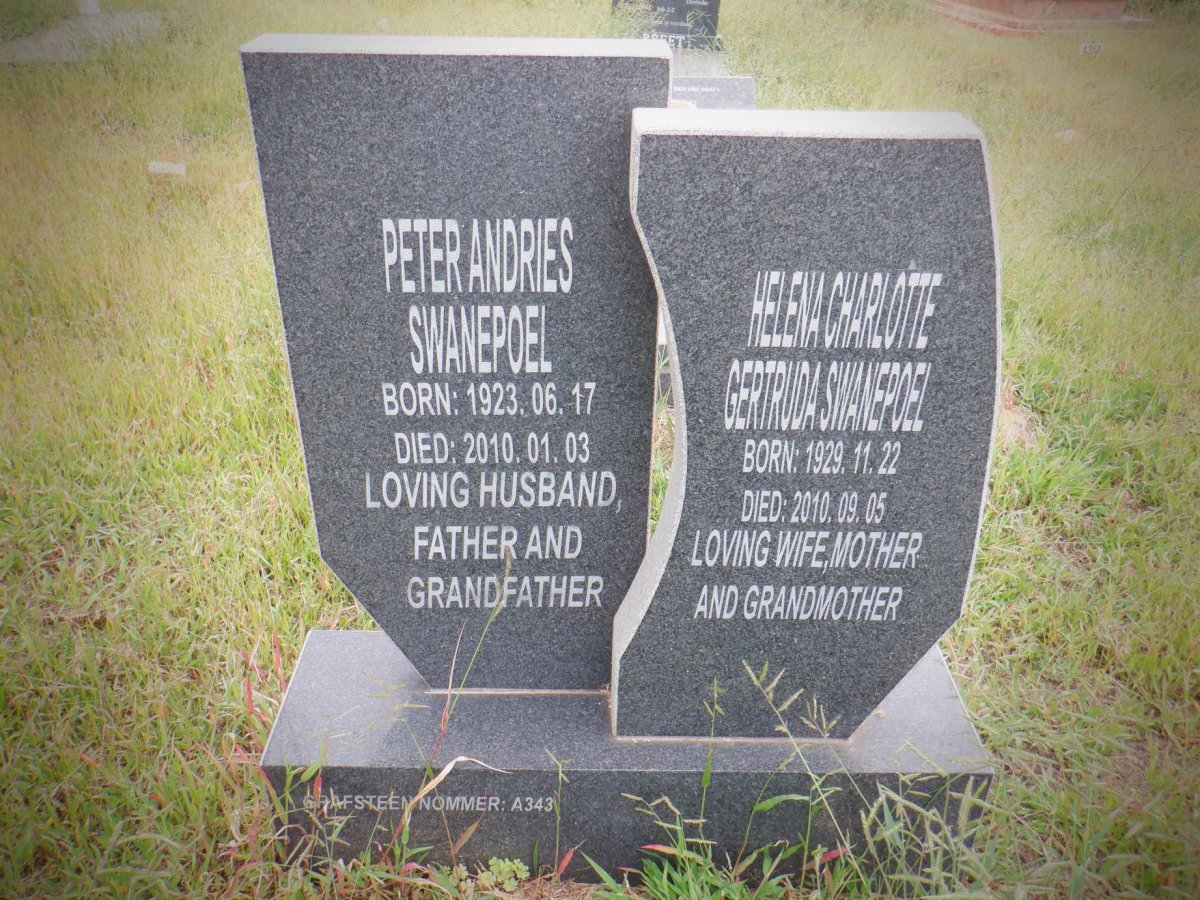 SWANEPOEL Peter Andries 1923-2010 &amp; Helena Charlotte Gertruda 1929-2010