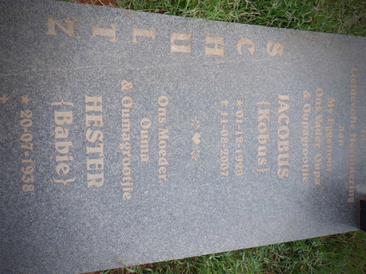SCHULTZ Jacobus 1929-2007 &amp; Hester 1938-