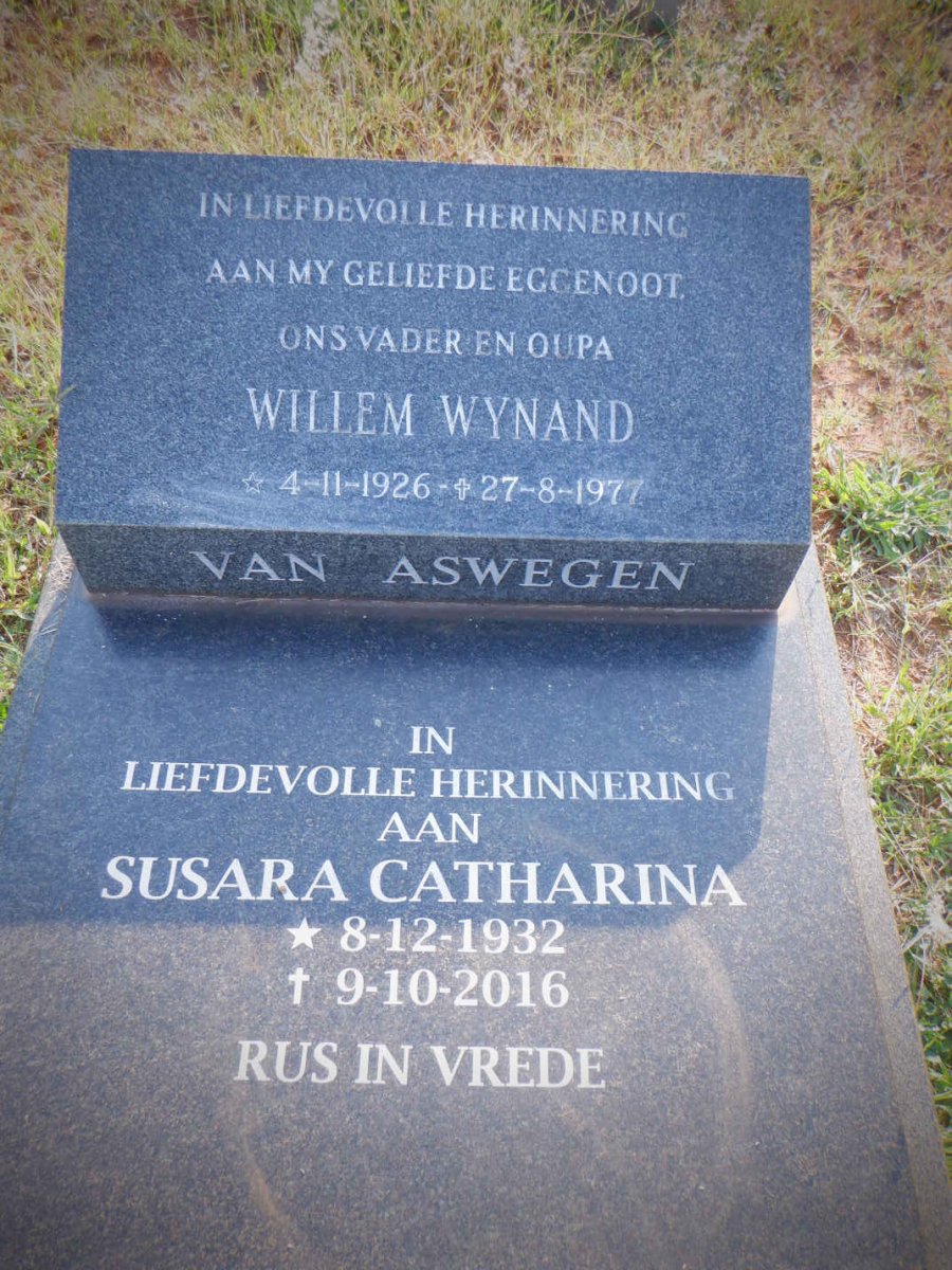 ASWEGEN Willem Wynand, van 1926-1977 &amp; Susara Catharina 1932-2016