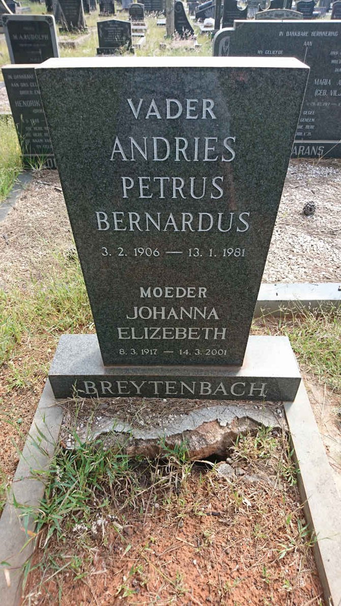 BREYTENBACH Andries Petrus Bernardus 1906-1981 &amp; Johanna Elizebeth 1917-2001