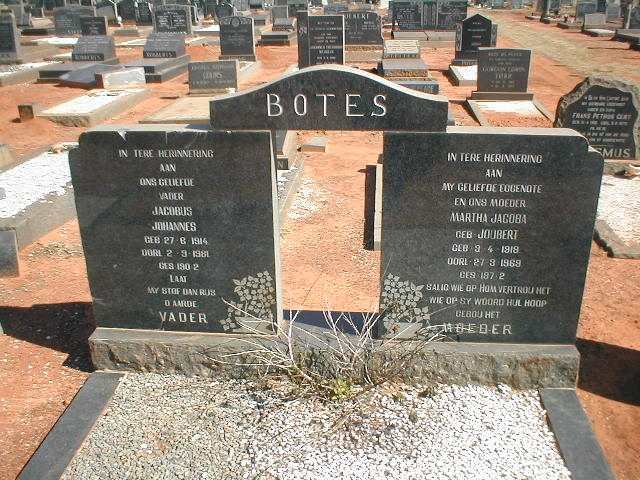 BOTES Jacobus Johannes 1914-1981 &amp; Martha Jacoba JOUBERT 1918-1969