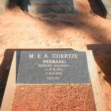 COERTZE M.E.A., voorheen VERMAAK nee JOUBERT 1902-1992