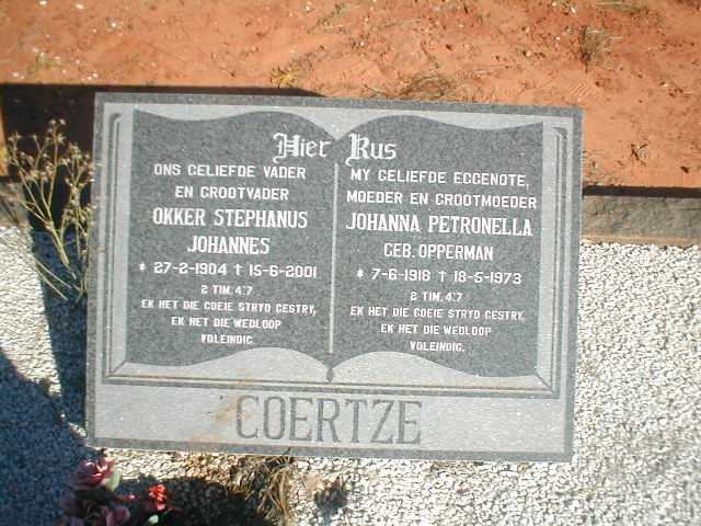 COERTZE Okker Stephanus Johannes 1904-2001 &amp; Johanna Petronella OPPERMAN 1918-1973
