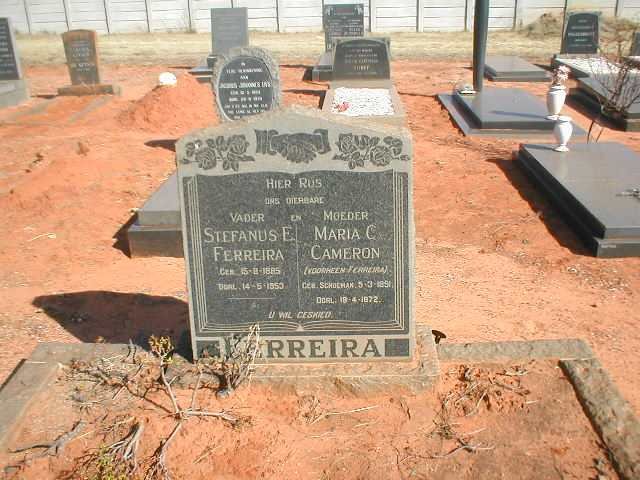 FERREIRA Stefanus E. 1885-1953 &amp; Maria C. CAMERON voorheen FERREIRA nee SCHOEMAN 1891-1972