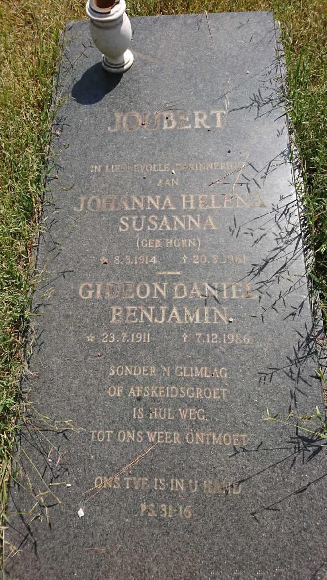 JOUBERT Gideon Daniel Benjamin 1911-1986 &amp; Johanna Helena Susanna HORN 1914-19?1