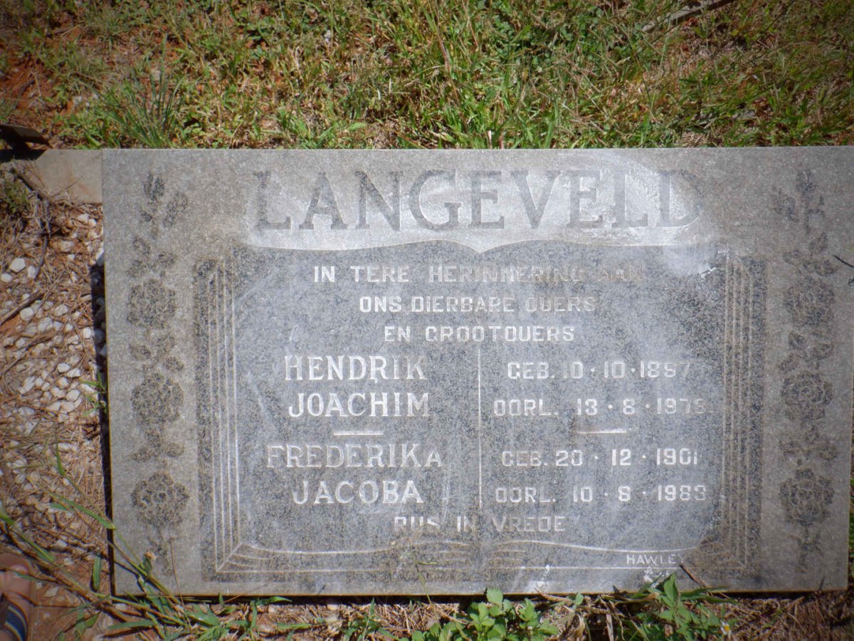 LANGEVELD Hendrik Joachim 1887-1978 &amp; Frederika Jacoba 1901-1983