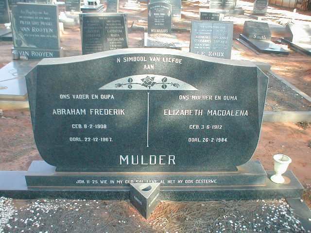 MULDER Abraham Frederick 1908-1967 &amp; Elizabeth Magdalena 1912-1984