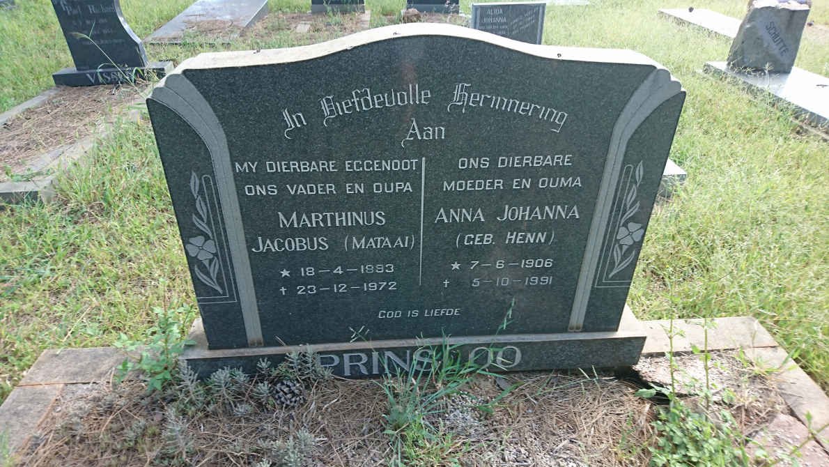 PRINSLOO Marthinus Jacobus 1893-1972 &amp; Anna Johanna HENN 1906-1991