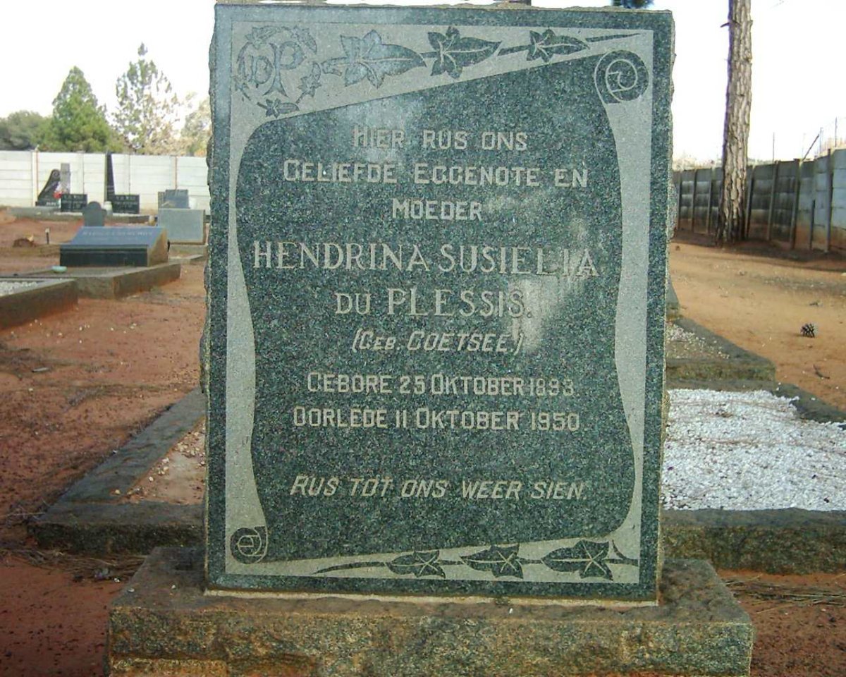 PLESSIS Hendrina Susielia, du nee COETSEE 1893-1950