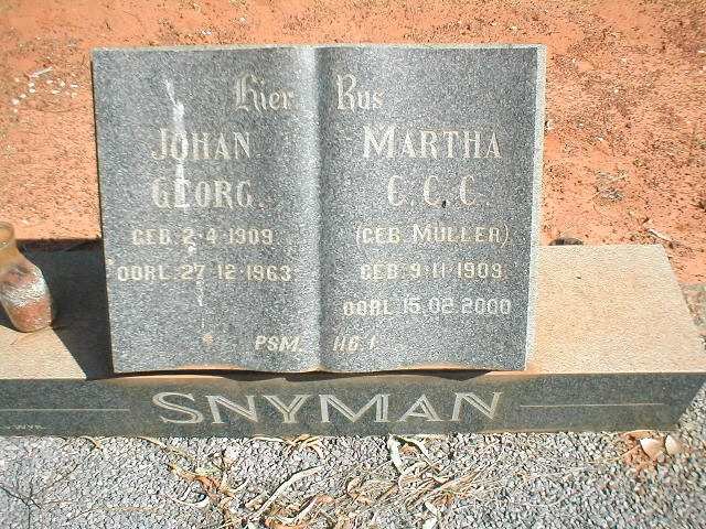 SNYMAN Johan Georg 1909-1963 &amp; Martha C.C.C. MULLER 1909-2000