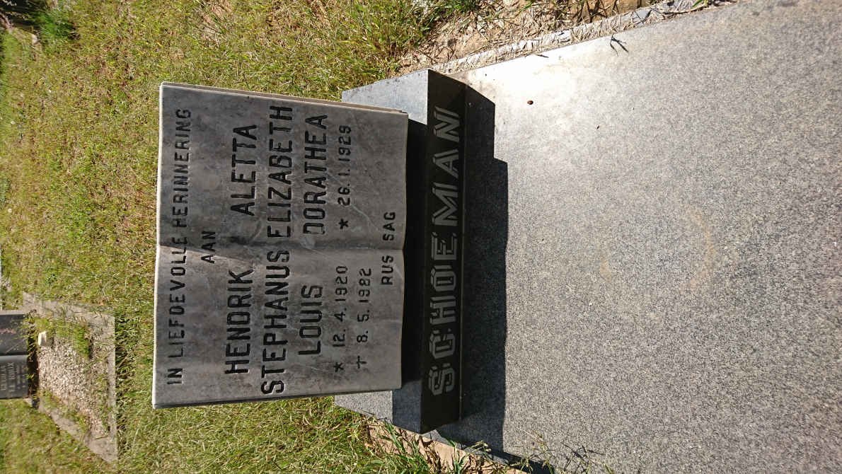 SCHOEMAN Hendrik Stephanus Louis 1920-1982 &amp; Aletta Elizabeth Dorathea 1929-