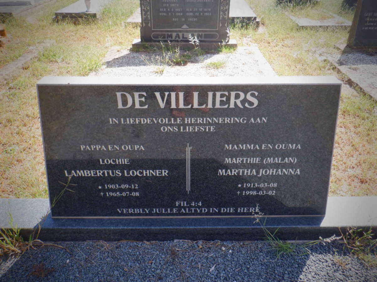 VILLIERS Lambertus Lochner, de 1903-1965 &amp; Martha Johanna MALAN 1913-1998