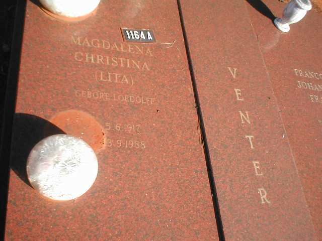 VENTER Magdalena Christina nee LOEDOLFF 1917-1988