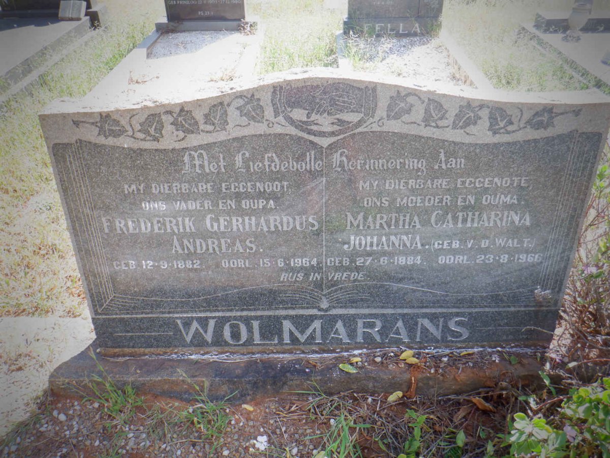 WOLMARANS Frederik Gerhardus Andreas 1882-1964 &amp; Martha Catharina Johanna V.D. WALT 1884-1966