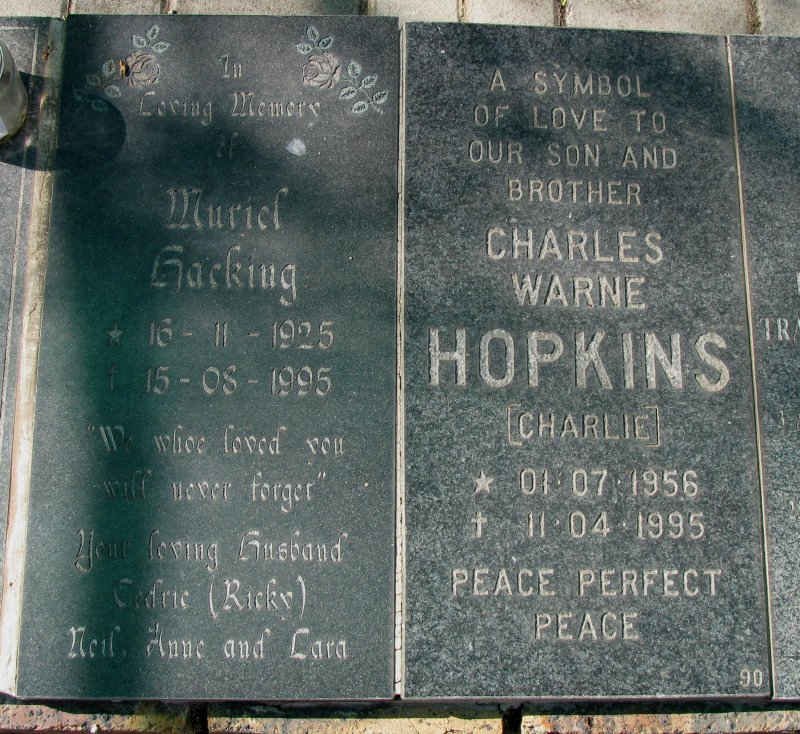 HACKING Muriel 1925-1995 :: HOPKINS Charles Warne 1956-1995