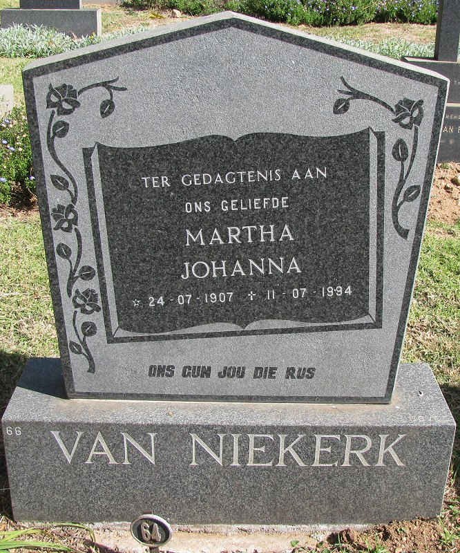 NIEKERK Martha Johanna, van 1907-1994