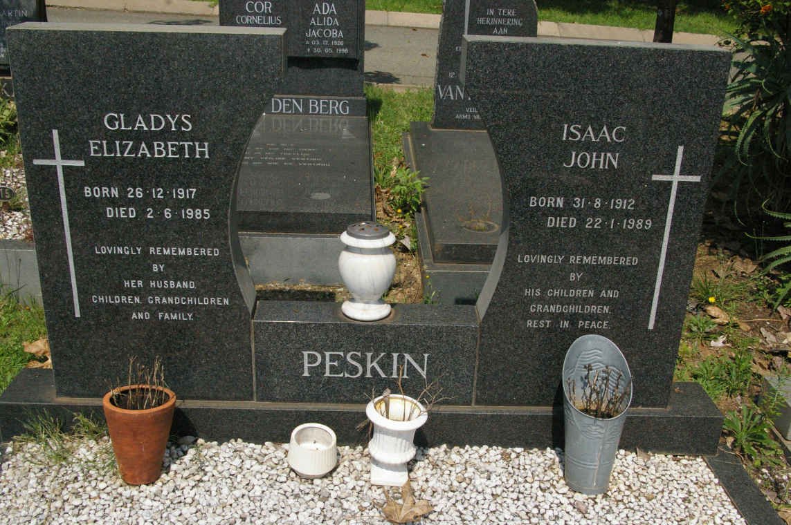 PESKIN Isaac John 1912-1989 &amp; Gladys Elizabeth 1917-1985