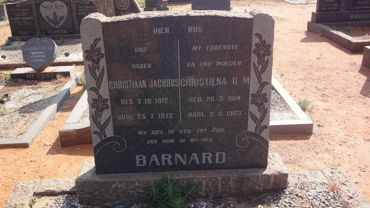 BARNARD Christiaan Jacobus 1912-1972 &amp; Christiena G.M. 1914-1963