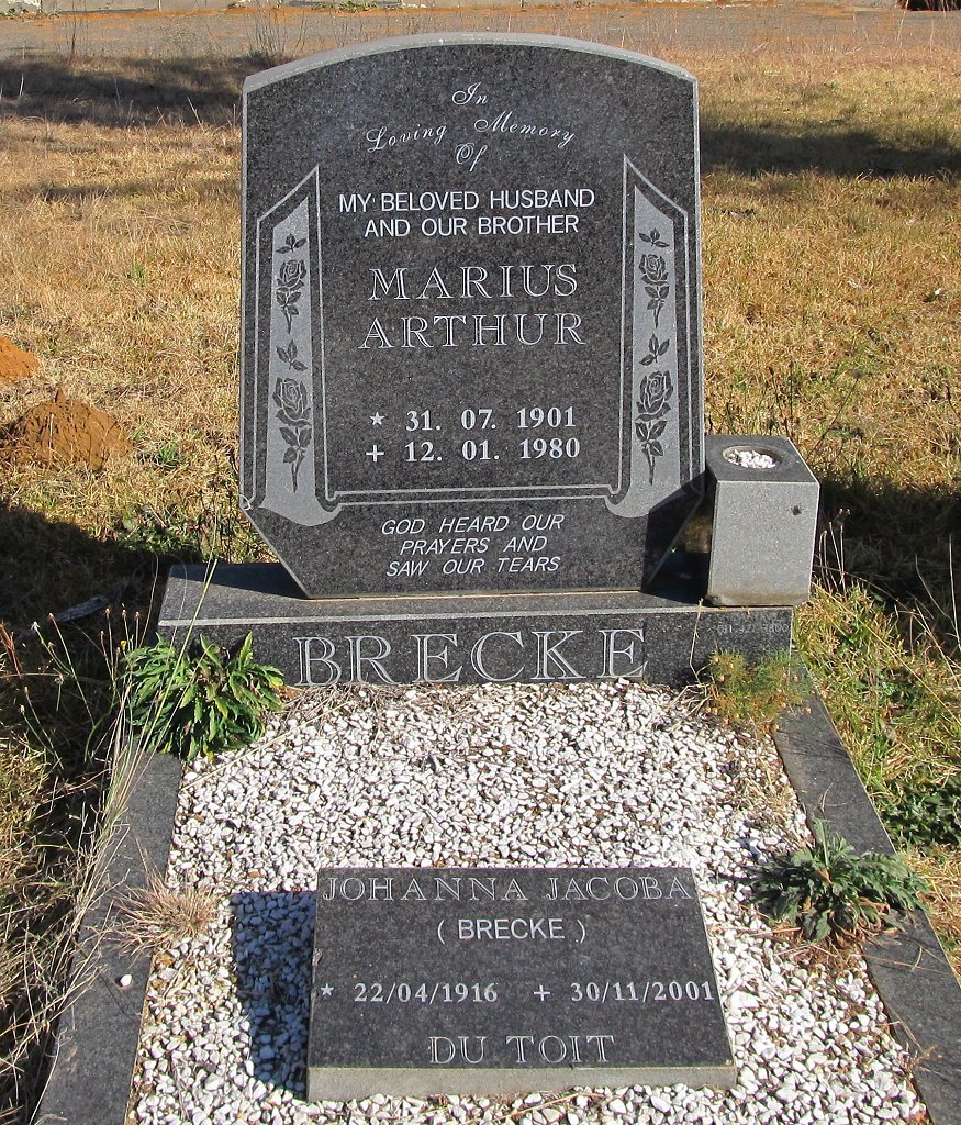 BRECKE Marius Arthur 1901-1980 :: DU TOIT Johanna Jacoba nee BRECKE 1916-2001