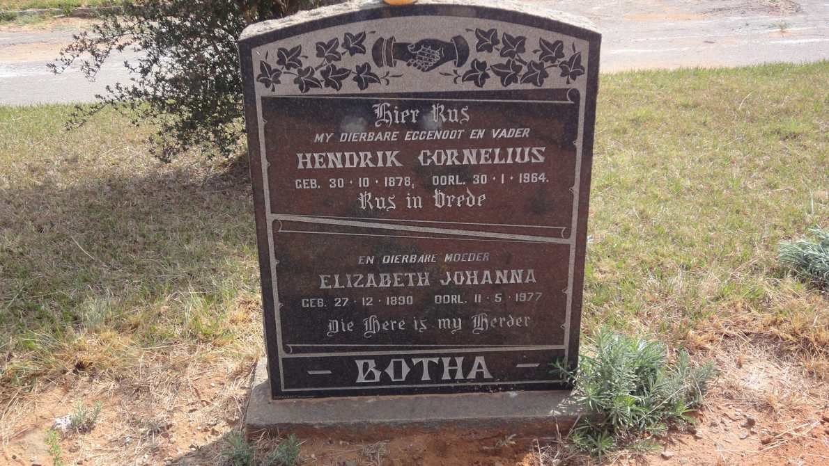 BOTHA Hendrik Cornelius 1878-1964 &amp; Elizabeth Johanna 1890-1977