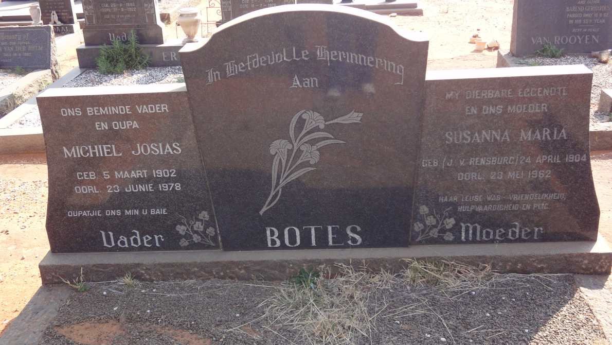 BOTES Michiel Josias 1902-1978 &amp; Susanna Maria J. v. RENSBURG 1904-1962