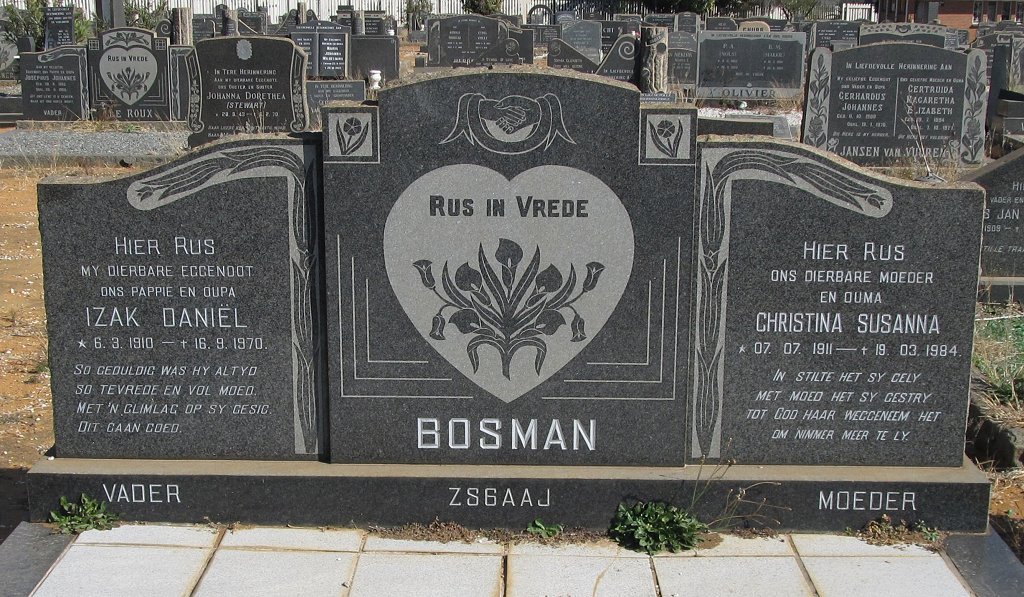 BOSMAN Izak Daniel 1910-1970 &amp; Christina Susanna 1911-1984