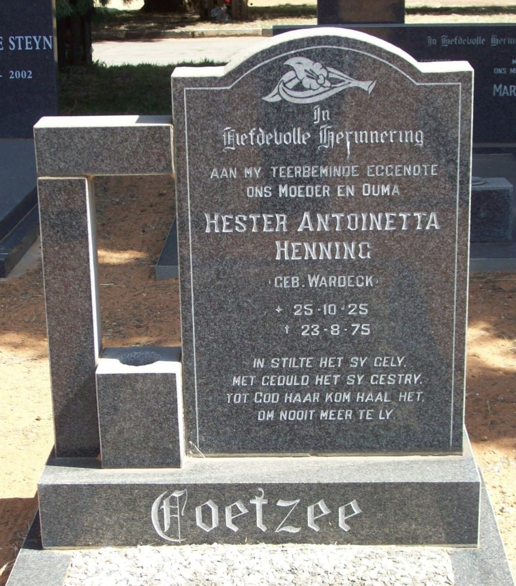 COETZEE Hester Antoinetta Henning nee WARDECK 1925-1975