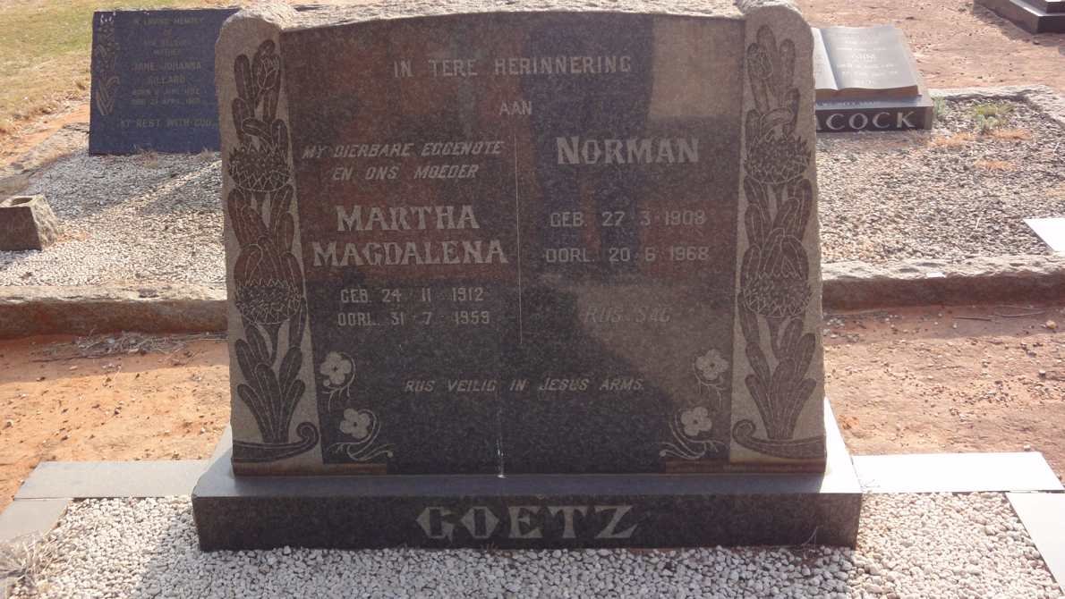 GOETZ Norman 1908-1968 &amp; Martha Magdalena 1912-1959
