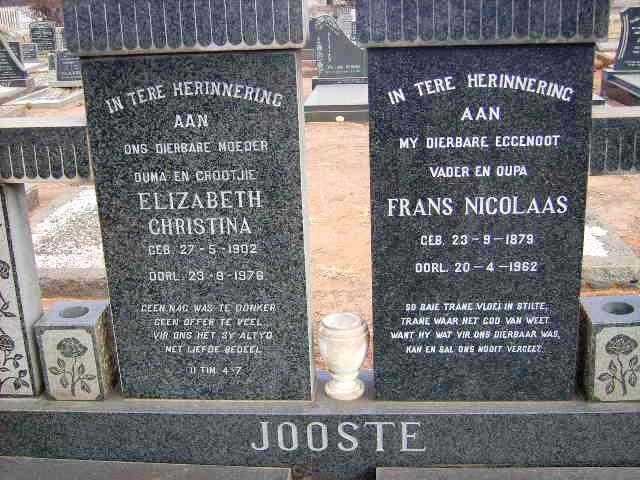 JOOSTE Frans Nicolaas 1879-1962 &amp; Elizabeth Christina 1902-1976