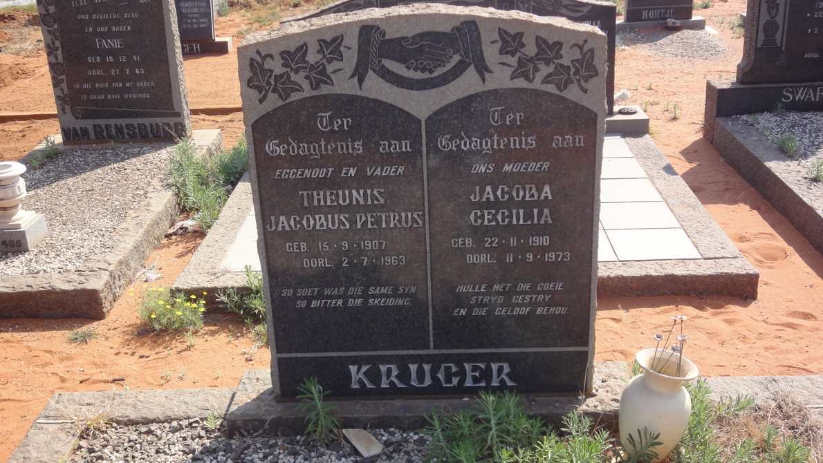 KRUGER Theunis Jacobus Petrus 1907-1963 &amp; Jacoba Cecilia 1910-1973