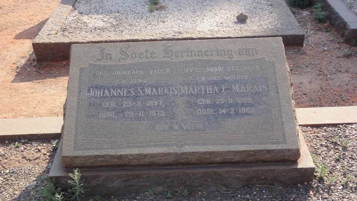 MARAIS Johannes S. 1897-1973 &amp; Martha E. 1989-1962
