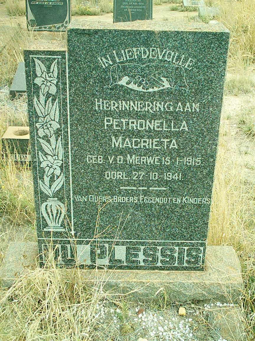 PLESSIS Petronella Magrieta, du nee V.D. MERWE 1915-1941