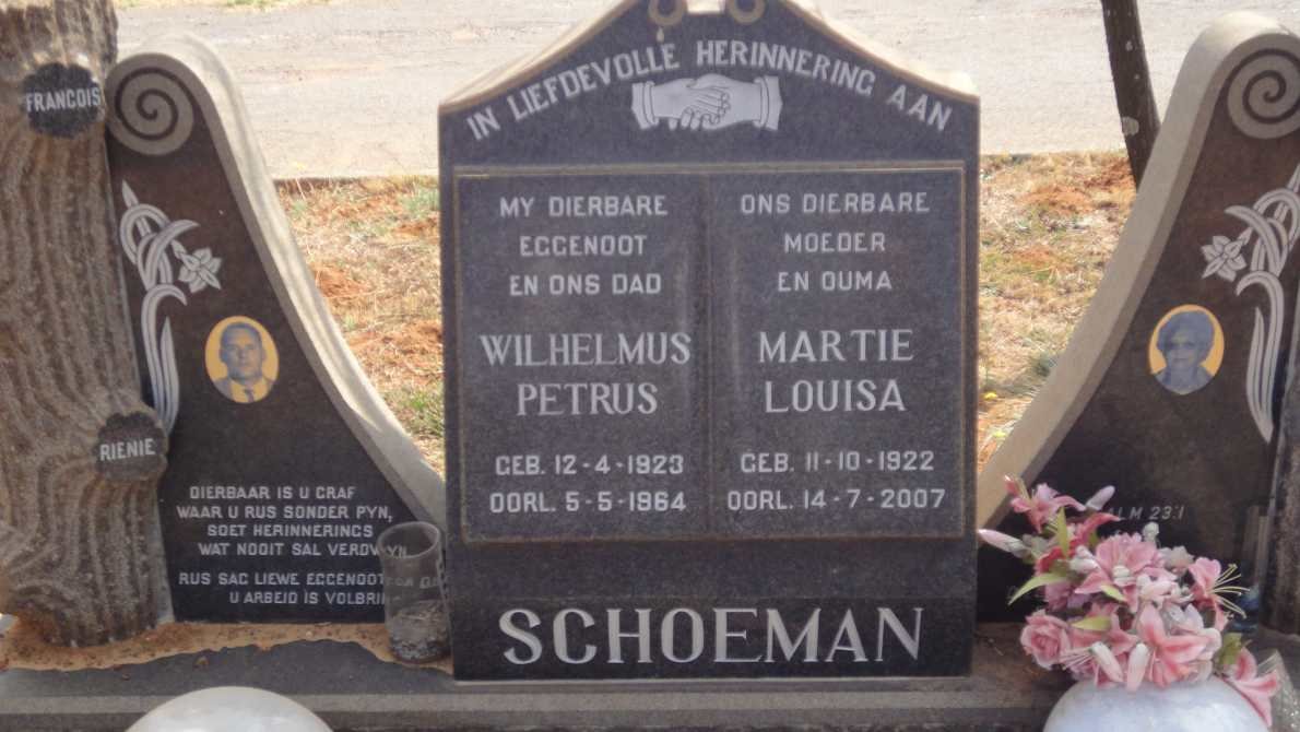 SCHOEMAN Wilhelmus Petrus 1923-1964 &amp; Martie Louisa 1922-2007