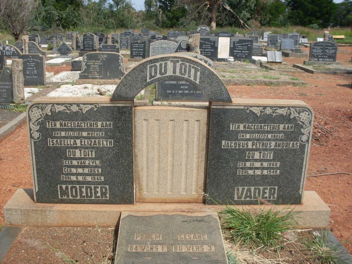 TOIT Jacobus Petrus Andreas, du 1860-1948 &amp; Isabella Elizabeth VAN ZYL 1865-1946
