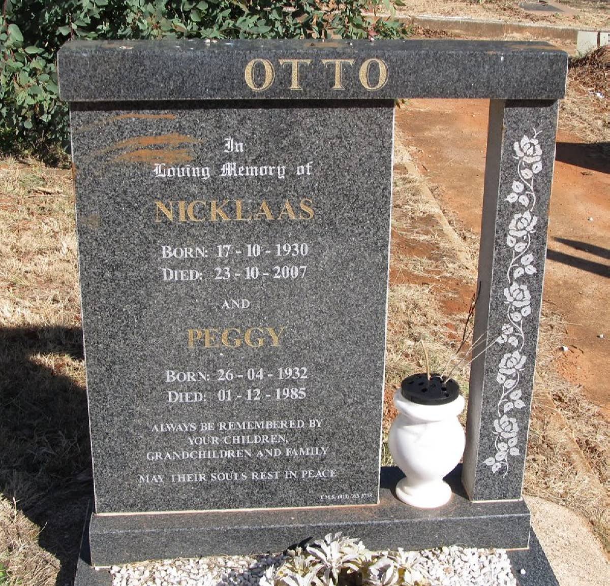 OTTO Nicklaas 1930-2007 &amp; Peggy 1932-1985