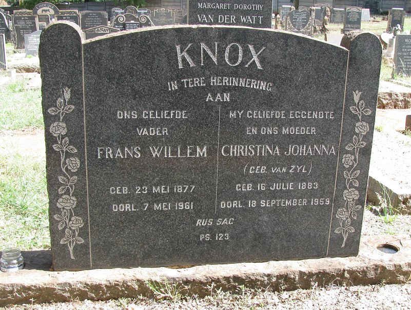 KNOX Frans Willem 1877-1961 &amp; Christina Johanna VAN ZYL 1883-1959