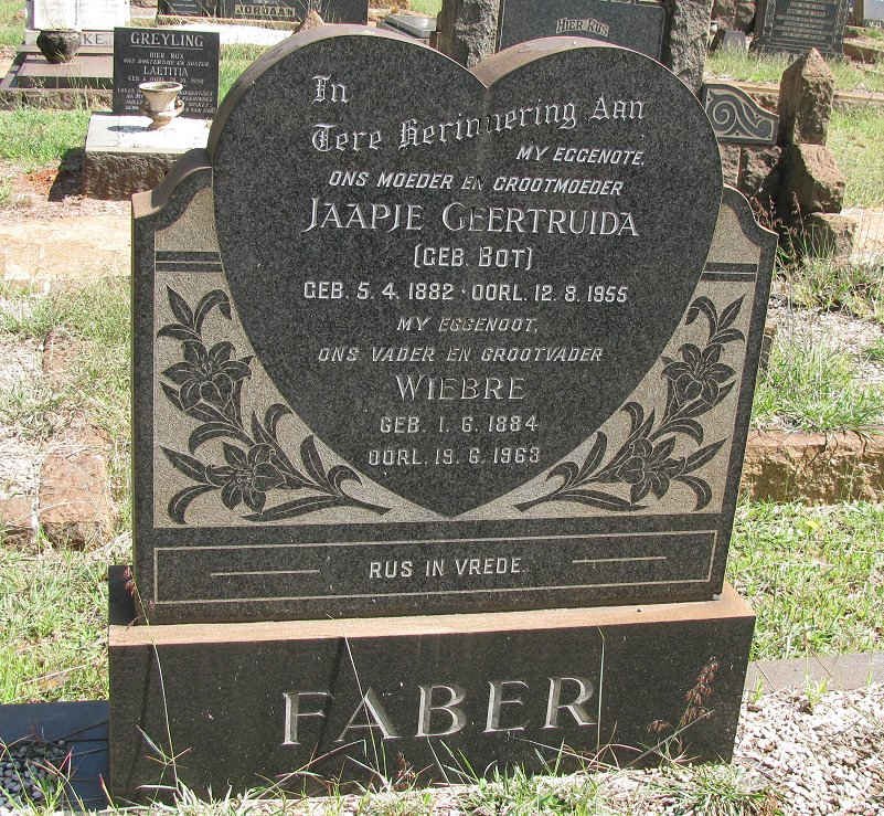 FABER Wiebre 1884-1963 &amp; Jaapje Geertruida BOT 1882-1955