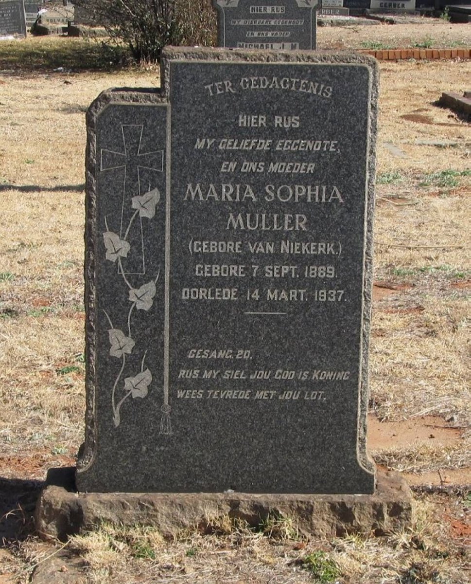 MULLER Maria Sophia nee VAN NIEKERK 1889-1937
