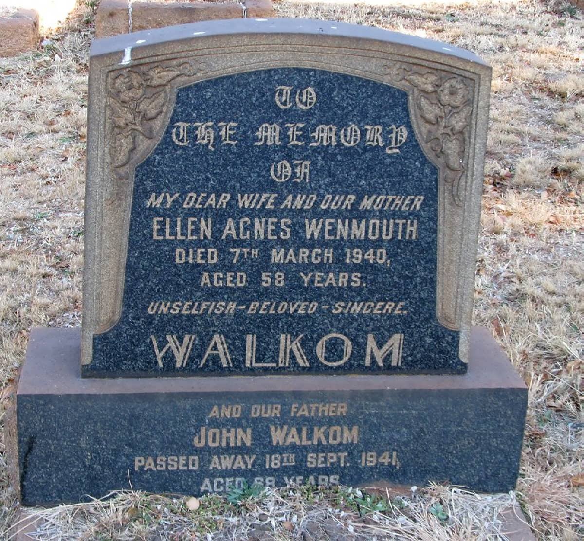 WALKOM John -1941 &amp; Ellen Agnes Wenmouth -1940