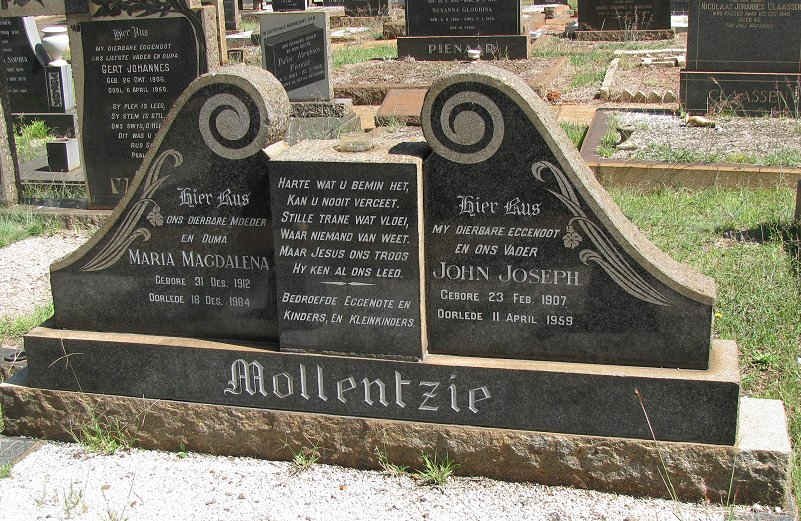 MOLLENTZIE John Joseph 1907-1959 &amp; Maria Magdalena 1912-1984