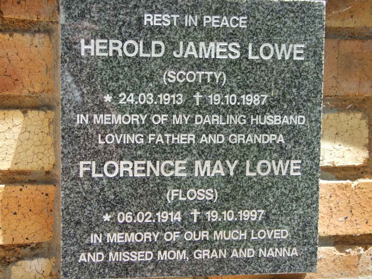 LOWE Herold James 1913-1987 &amp; Florence May 1914-1997