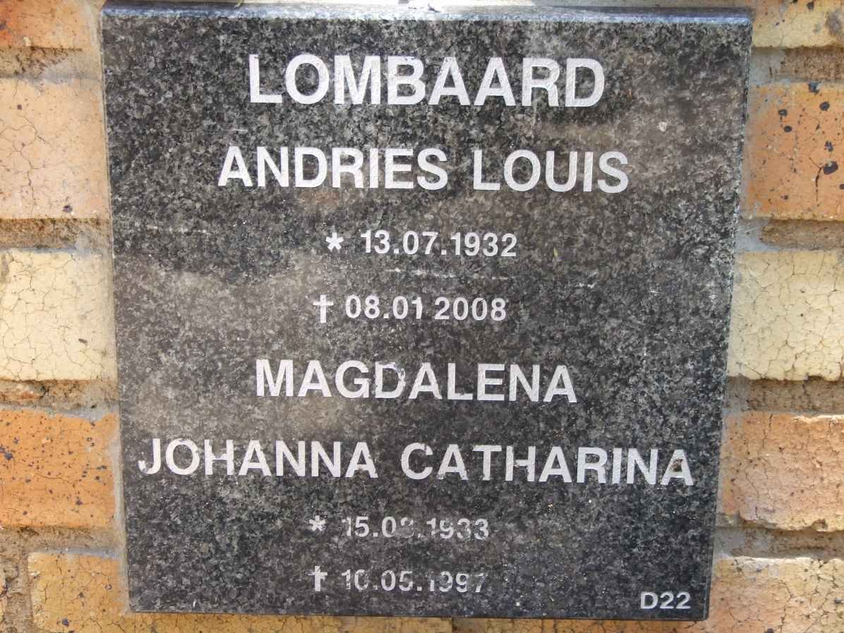 LOMBAARD Andries Louis 1932-2008 &amp; Magdalena Johanna Catharina 1933-1997