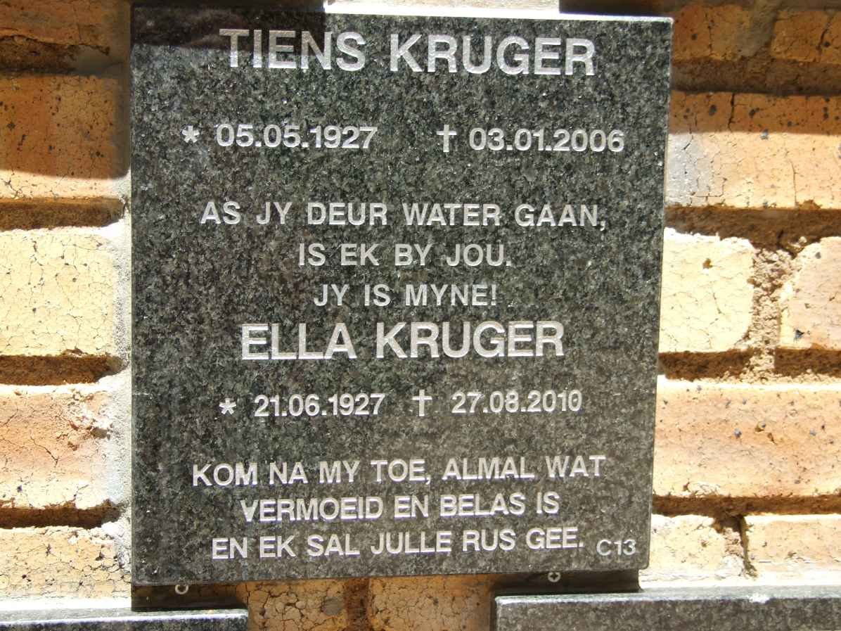 KRUGER Tiens 1927-2006 &amp; Ella 1927-2010