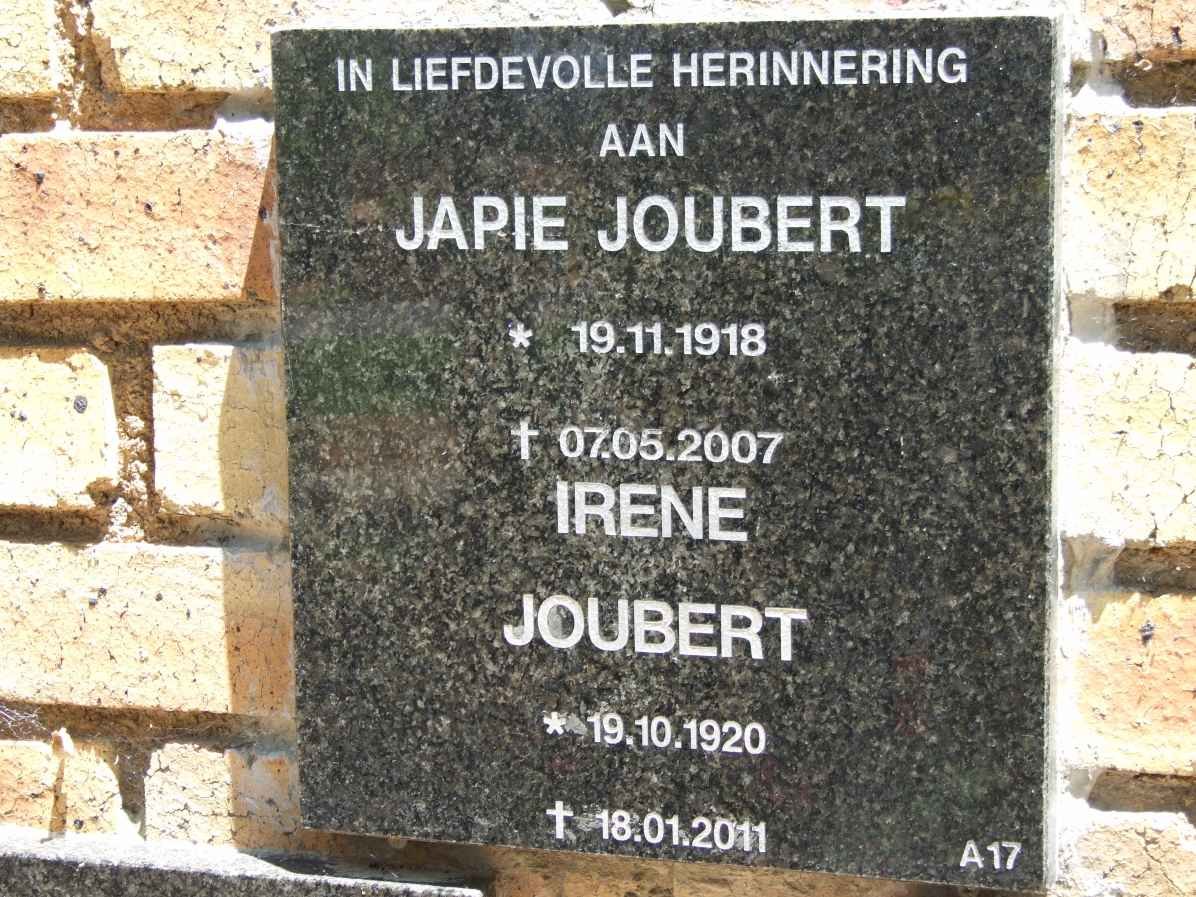 JOUBERT Japie 1918-2007 &amp; Irene 1920-2011