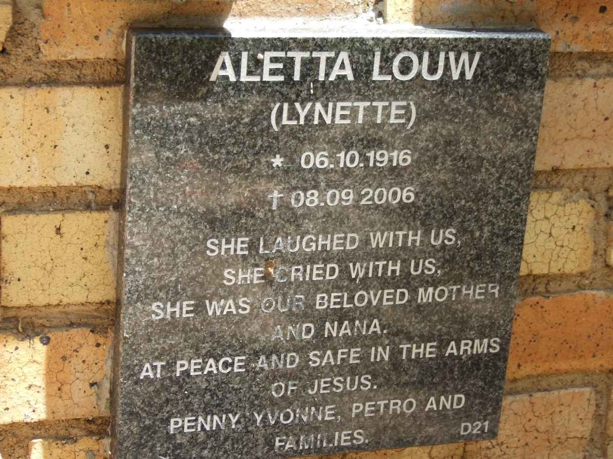 LOUW Aletta 1916-2006