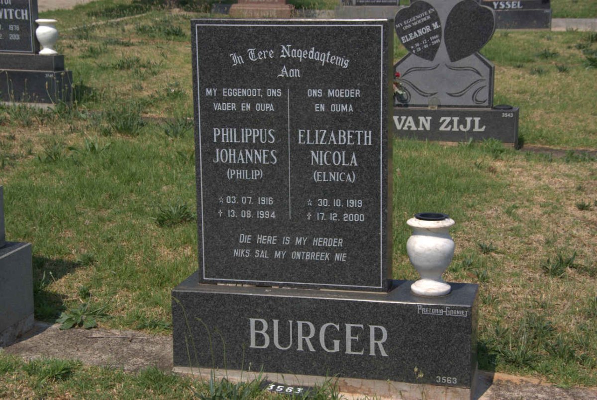 BURGER Philippus Johannes 1916-1994 &amp; Elizabeth Nicola 1919-2000