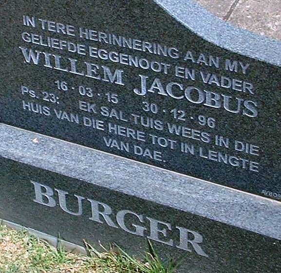 BURGER Willem Jacobus 1915-1996