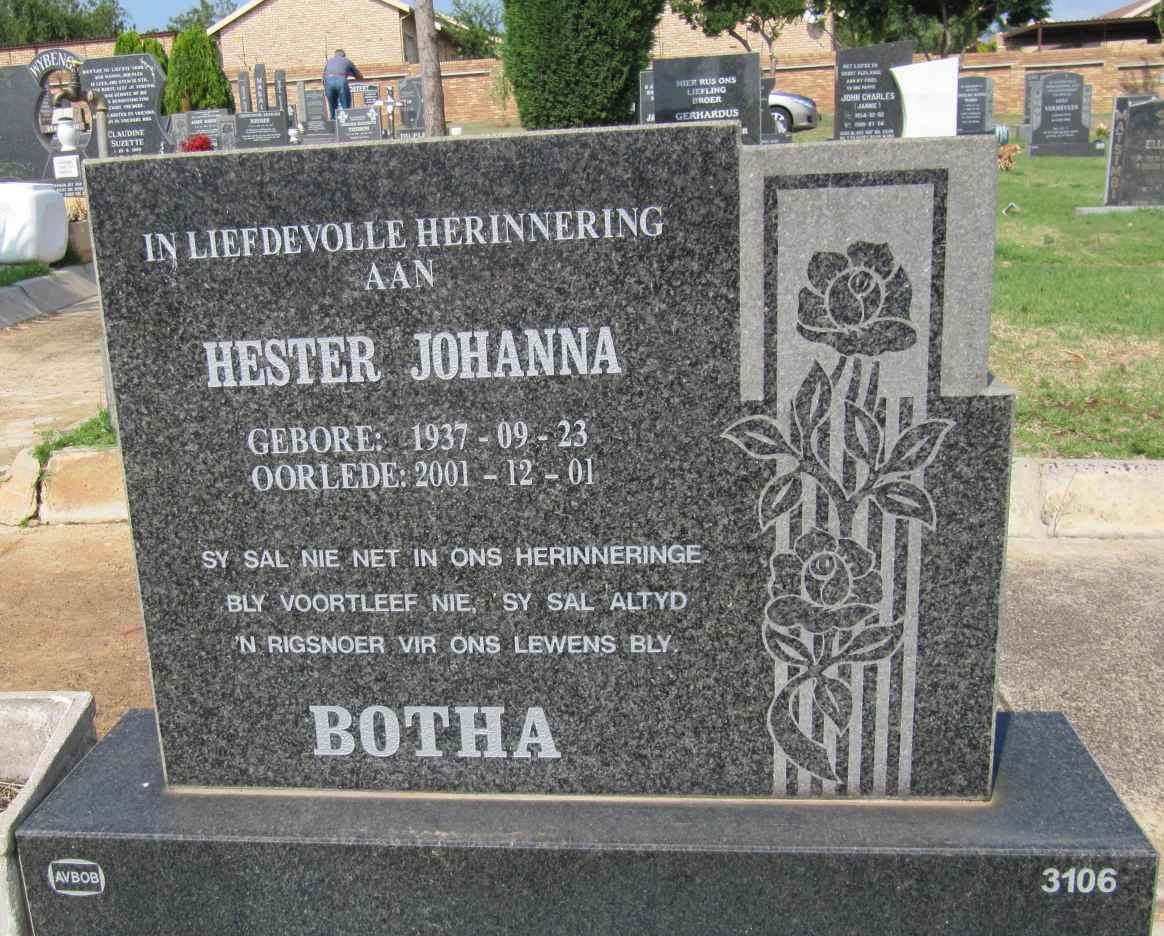 BOTHA Hester Johanna 1937-2001