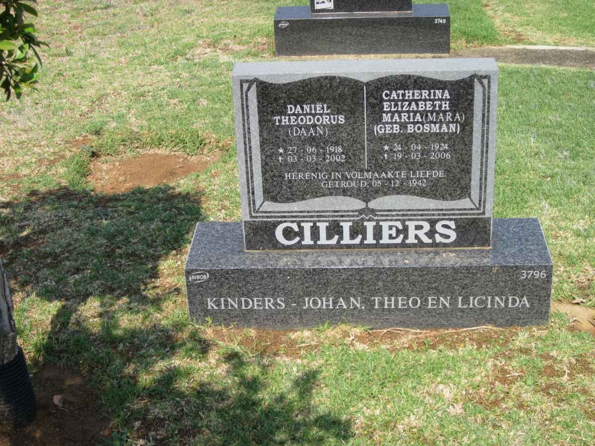CILLIERS Daniël Theodorus 1918-2002 &amp; Catherina Elizabeth Maria BOSMAN 1924-2006